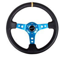 NRG Sportratt Läder med Blått Centrum / Gul Markering 350mm (3'' Djup)